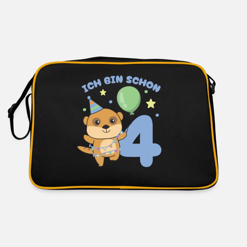 Ich bin schon 4 Erdmännchen Geburtstags Kinder Retro Tasche