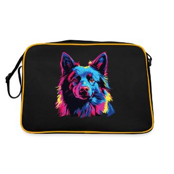 Wasserfarben Farbenfroher Schipperke - Retro Tasche - Schwarz/Gold - Hinten