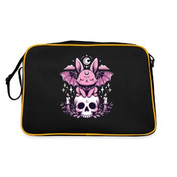 Kawaii Pastel Goth Cute Creepy Hase Fledermaus - Retro Tasche - Schwarz/Gold - Hinten