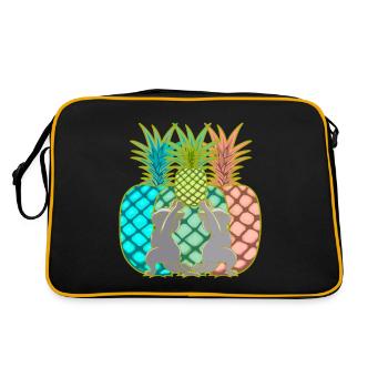 Ananas Katzen Obst Früchte Yogi Yoga Retro 80er - Retro Tasche - Schwarz/Gold - Hinten