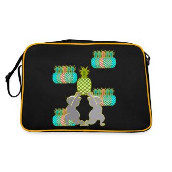 Ananas Katzen Obst Früchte Yogi Katze Yoga Retro - Retro Tasche - Schwarz/Gold - Hinten