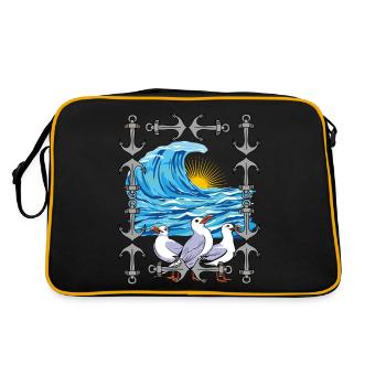 Mouettes, Mouette, Vagues, Mer, Océan, Côte - Sac Retro - noir/or - Dos