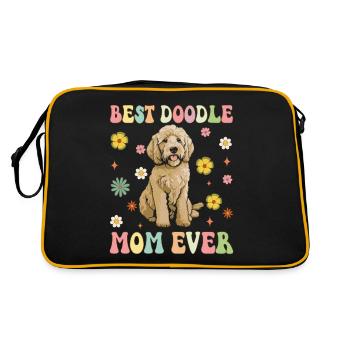Beste Doodle-Mama aller Zeiten Groovy Golden Doodl - Retro Tasche - Schwarz/Gold - Hinten