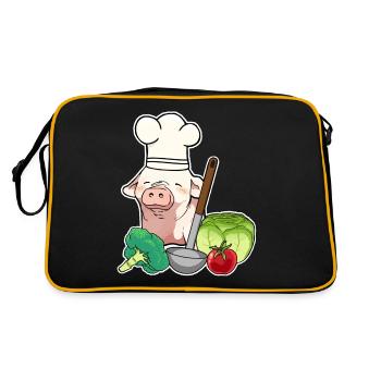 Pig Piglet Pig Piggy Vegetable Cook - Retro Bag - black/gold - Back