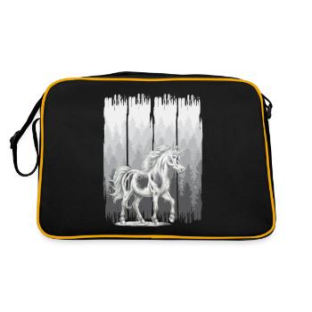 Wald Pferd Pferde Einhörner Einhorn Wildpferd - Retro Tasche - Schwarz/Gold - Hinten