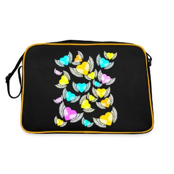 Wings, Hearts, Hearts, Love, Valentine, Valentine's Day - Retro Bag - black/gold - Back