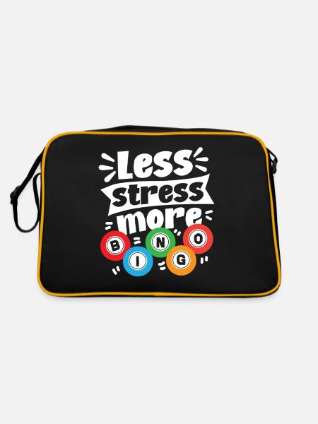 Bingo Player Less Stress More - Retro Tasche - Schwarz/Gold - Hinten