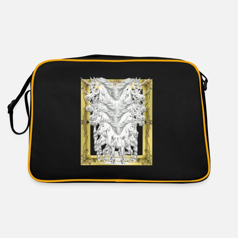 Mittelater Einhörner Einhorn Pferd Pferde - Retro Tasche - Schwarz/Gold