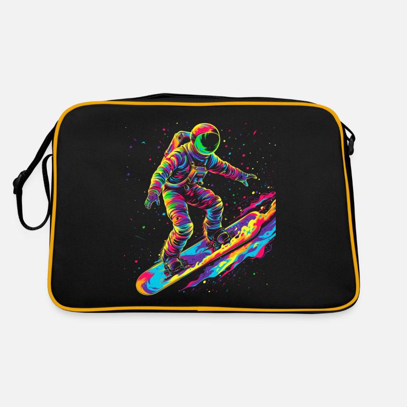 Astronaut Surfing Planet Space Pop Art - Retro Tasche - Schwarz/Gold