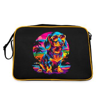 Dachshund Dog Sunglasses Beach Sunset Butt - Retro Bag - black/gold - Back