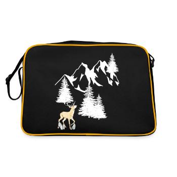 Mountains Peaks Spruce Navel Tree Deer Nature - Retro Bag - black/gold - Back