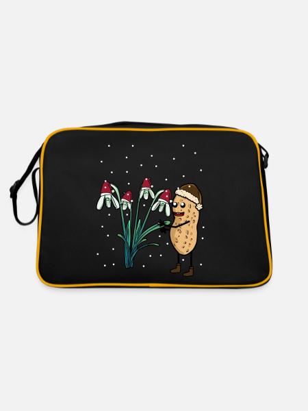 Erdnuss Frühling Schnee Garten Blumen Frost - Retro Tasche - Schwarz/Gold - Hinten