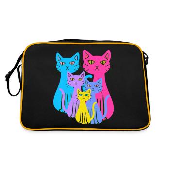 Chat Chats Chaton Famille Enfants Bébé Années 80 - Sac Retro - noir/or - Dos