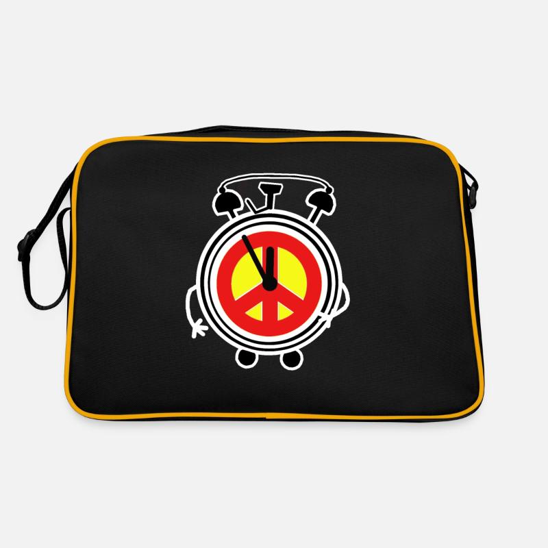 Peace Wecker Uhr Frieden Peacesymbol Friede - Retro Tasche - Schwarz/Gold