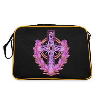 Cross Crosses Crucifix Roses Blossoms Jesus God - Retro Bag - black/gold - Back