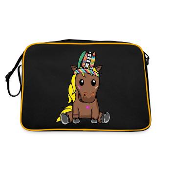 Poney Hippie Poulain Cheval Ross Plumes Gaule - Sac Retro - noir/or - Dos
