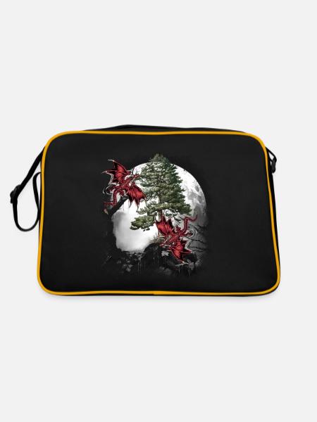 Drache Drachen Fabel Mittelalter Märchen Myth - Retro Tasche - Schwarz/Gold - Hinten