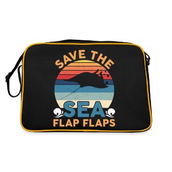 Raie Manta Stingray Save The Sea Flap Flaps Illustr - Sac Retro - noir/or - Dos