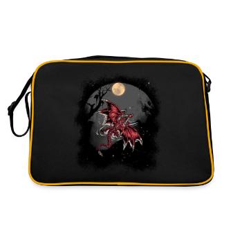 Drache Drachen Fabel Mittelalter Märchen Myth - Retro Tasche - Schwarz/Gold - Hinten