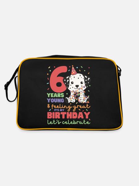 Dalmatiner zum 6. Geburtstag Kinder sechs Jahre - Retro Tasche - Schwarz/Gold - Hinten