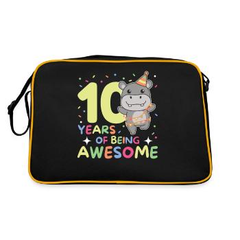 Hippo zum 10. Geburtstag Kinder zehn Jahre alt - Retro Tasche - Schwarz/Gold - Hinten