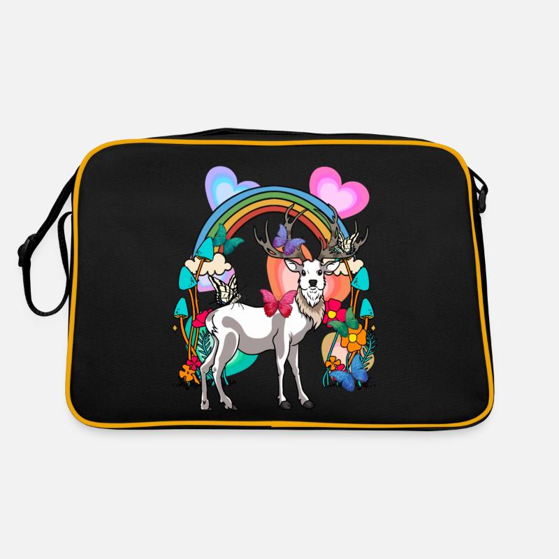 Regenbogen Hirsch Hirsche Natur Frühling - Retro Tasche - Schwarz/Gold