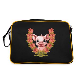 Schwein Glücksbringer Geburtstagsgeschenk - Retro Tasche - Schwarz/Gold - Hinten