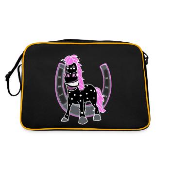 Cheval Chevaux Fer à cheval Cavalier Cavalier Cheval Drôle - Sac Retro - noir/or - Dos