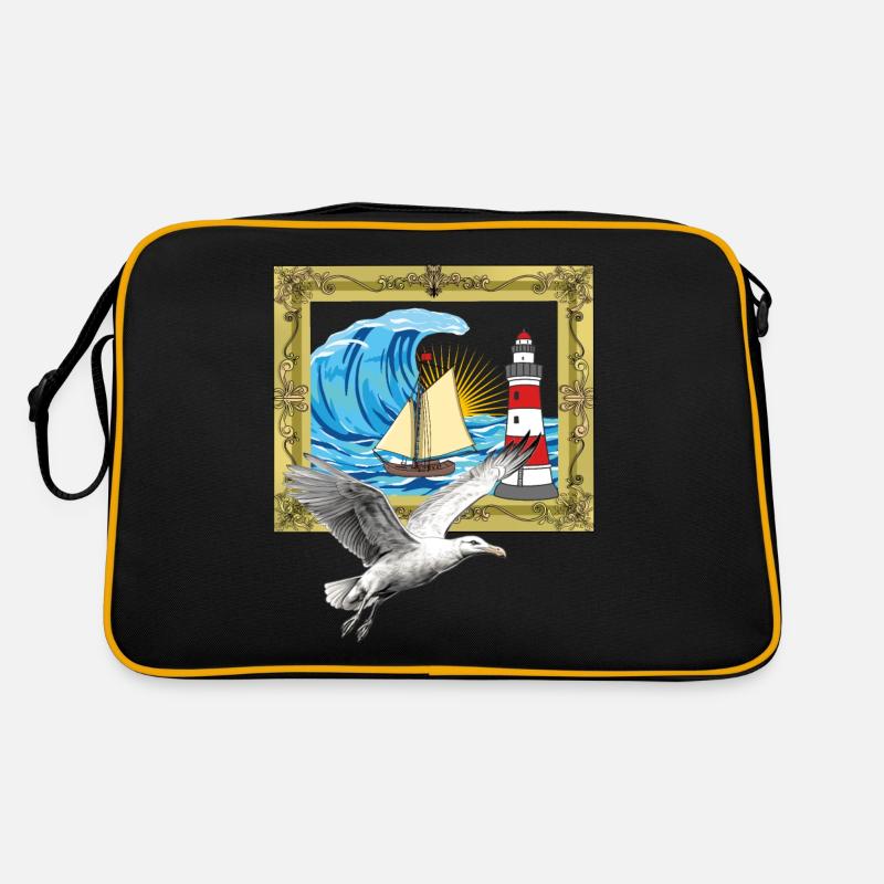 Möwe maritim Möwen Seevögel Leuchtturm Retro Tasche