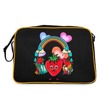 Erdbeeren Erdbeer Regenbogen Obst Früchte Sommer - Retro Tasche - Schwarz/Gold - Hinten