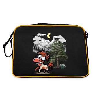 Pferd Pferde Wildpferd verrückt Gaul Ross Reiterin - Retro Tasche - Schwarz/Gold - Hinten