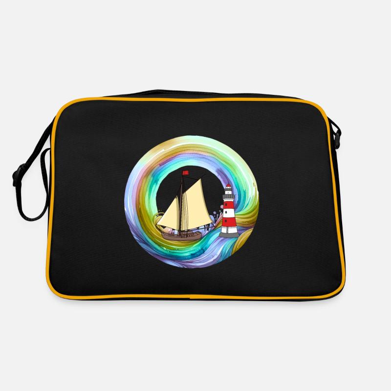 Regenbogen Segelschiff Boot Leuchtturm Küste Retro Tasche