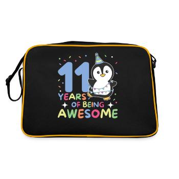 Pinguin zum 11. Geburtstag Kinder elf Jahre alt - Retro Tasche - Schwarz/Gold - Hinten