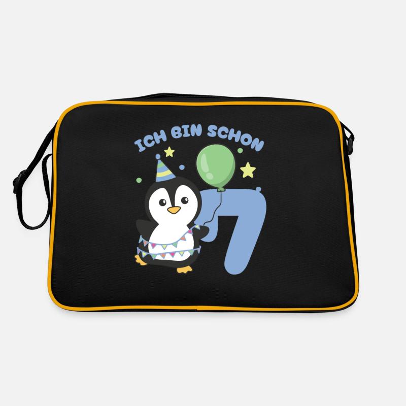 Ich bin schon 7 Pinguine Geburtstags Kinder Retro Tasche