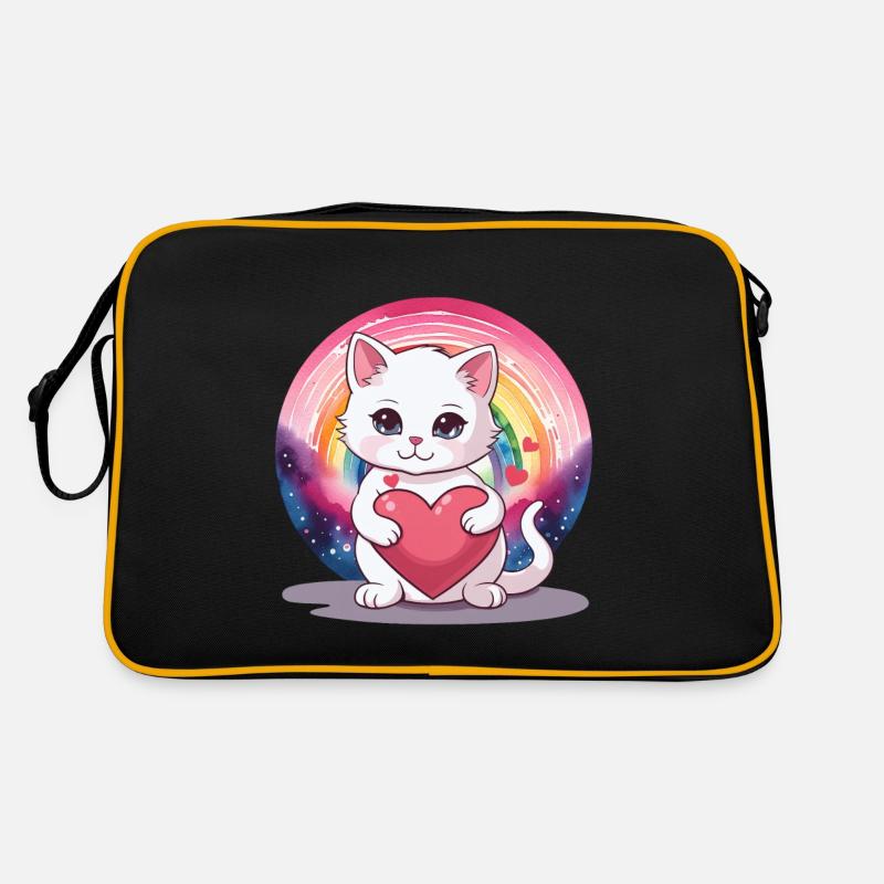Katze Katzen Kätzchen Regenbogen Geburtstag Kinder - Retro Tasche - Schwarz/Gold