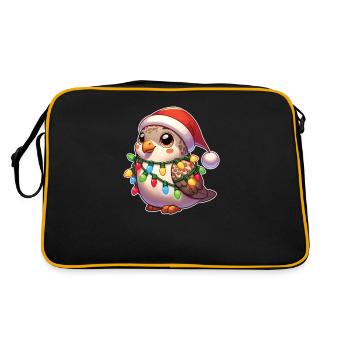 Weihnachten Lichterkette Turteltaube - Retro Tasche - Schwarz/Gold - Hinten