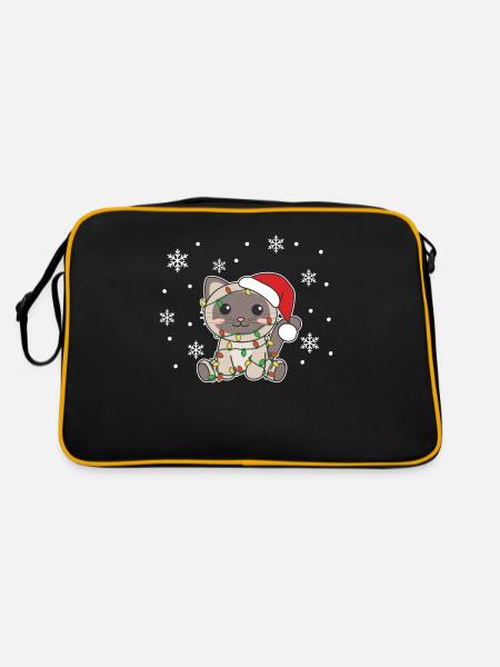 Katze Weihnachten Winter Tiere Katzen - Retro Tasche - Schwarz/Gold - Hinten