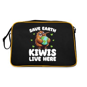 Rettet die Erde Kiwis Vögel leben hier Earth Day - Retro Tasche - Schwarz/Gold - Hinten