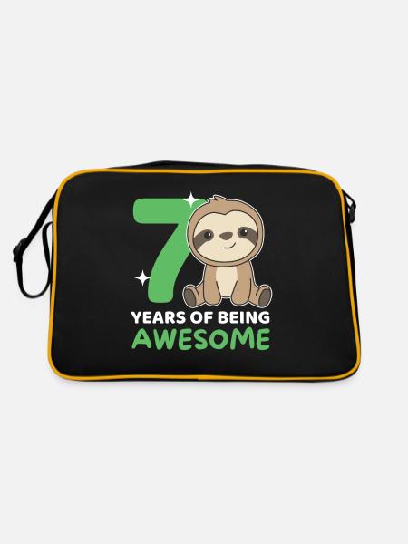 Faultier zum 7. Geburtstag Kinder sieben Jahre alt - Retro Tasche - Schwarz/Gold