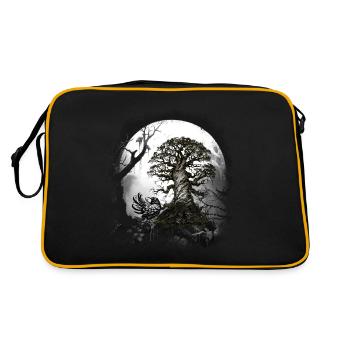 Halloween Krähe Rabe Wald Waldbewohner okkult - Retro Tasche - Schwarz/Gold - Hinten