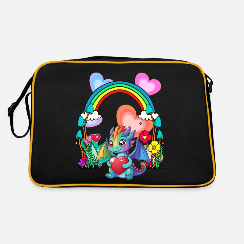 Regenbogen Drachen Drache Herz Geburtstag Kinder Retro Tasche