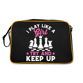 Lustiger Schachspieler Ich spiele wie ein Mädchen - Retro Tasche - Schwarz/Gold - Hinten
