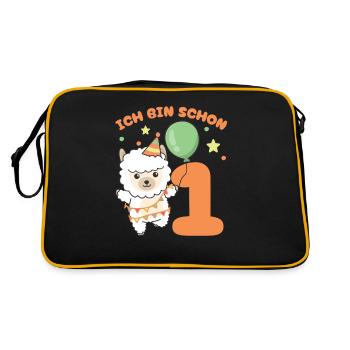 Ich bin schon 1 Alpakas Geburtstags Kinder - Retro Tasche - Schwarz/Gold - Hinten