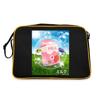 Frutiger Aero Aesthetic Tech Kawaii Strawberry Milk - Retro Bag - black/gold - Back
