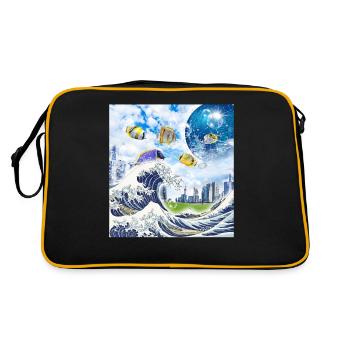 Frutiger Aero Aesthetic Tech Large Wave by Kanag - Retro Bag - black/gold - Back