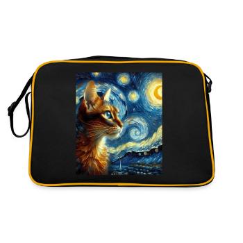 Chat Orange Abyssin Nuit Étoilée Peinture - Sac Retro - noir/or - Dos
