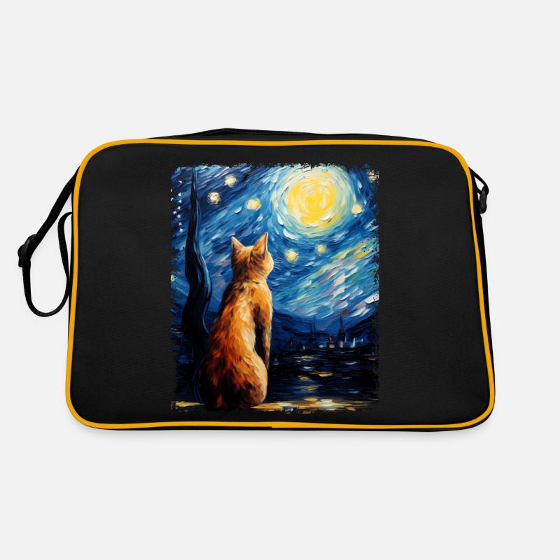 Abyssinian Orange Cat Starry Night Painting Retro Bag