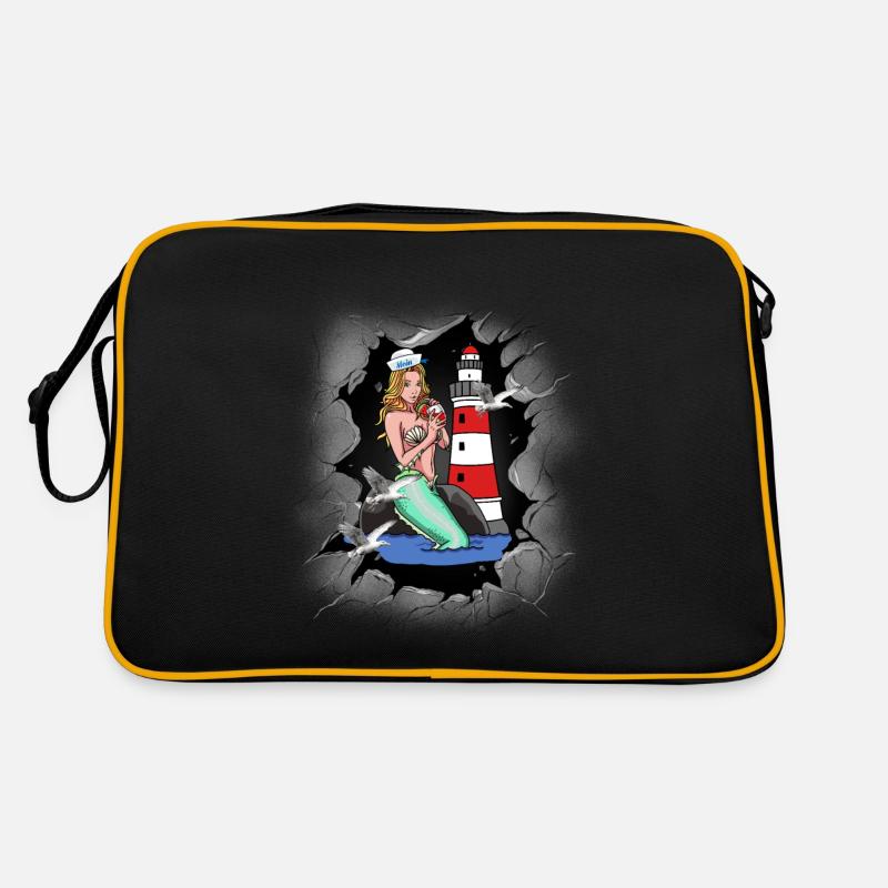 Meerjungfrau Nixe Nixen Leuchtturm maritim Retro Tasche