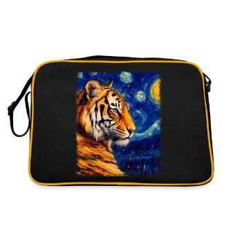 Bengalkatze Sternennacht-Gemälde - Retro Tasche - Schwarz/Gold - Hinten