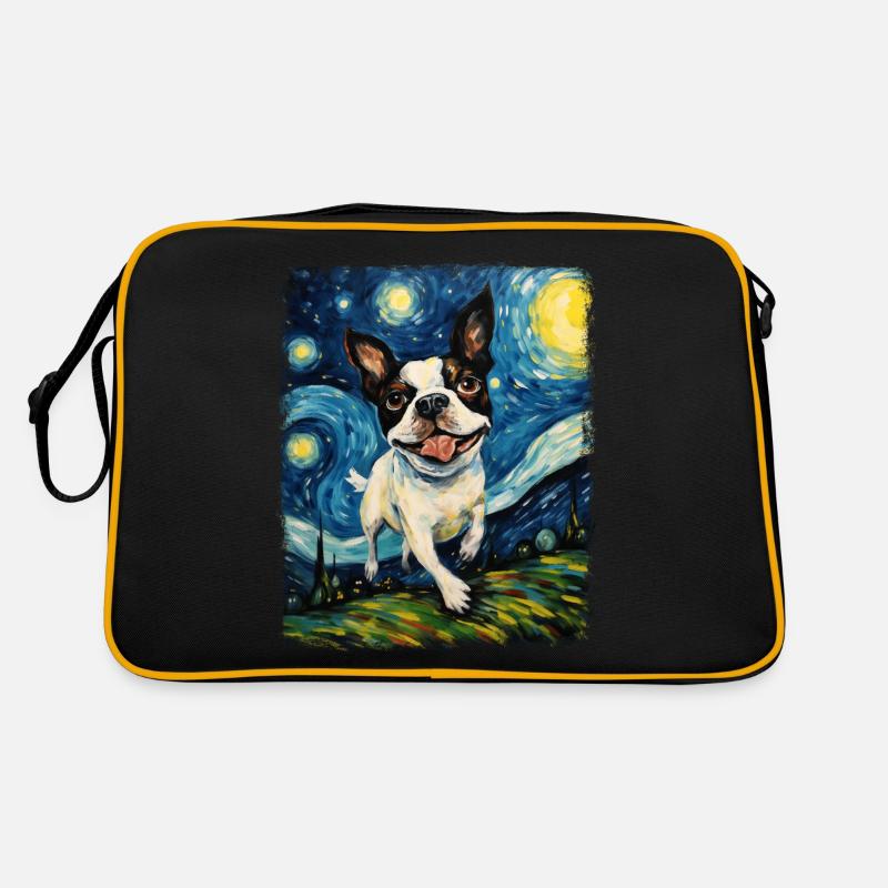 Boston Terrier Hund Sternennacht Gemälde Retro Tasche
